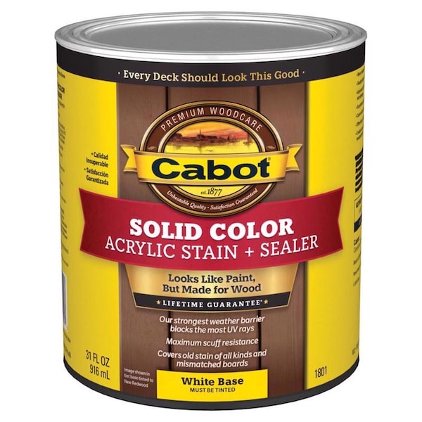 Cabot Solid Color Acrylic Stain & Sealer Solid Tintable White Base Acrylic Deck Stain 1 qt